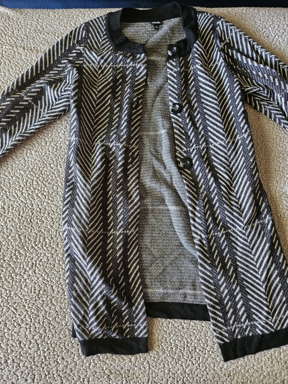 Rafaella Black and White Chevron-Patterned Long Jacket